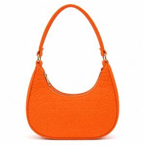 Orange Croc Embossed Felt Crescent Shoulder Bag Gold Hardware Retro Y2K NEW